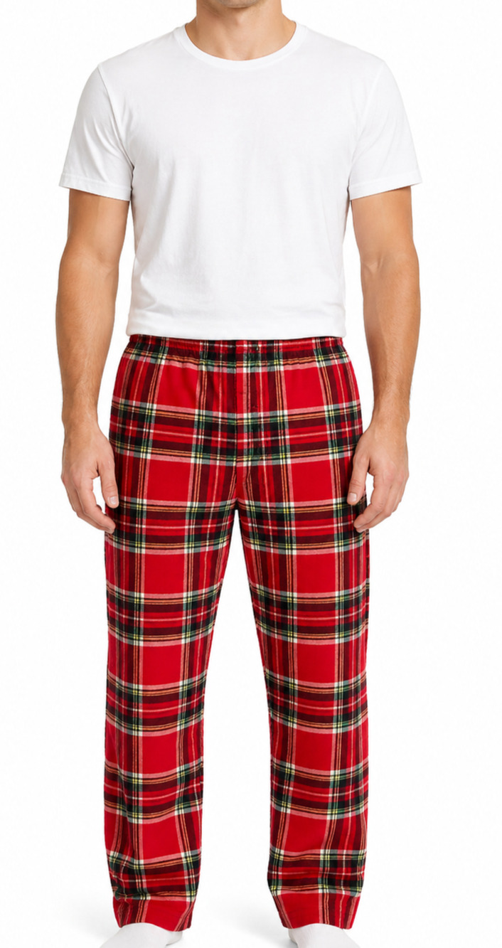 Lands End Mens Pajama Pants L 36-38 Red Plaid Cotton Lounge Sleepwear Drawstring